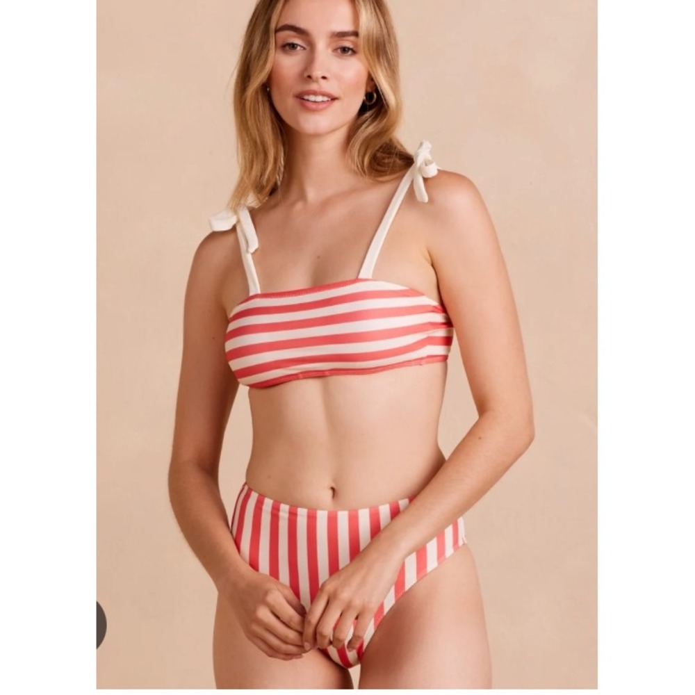 Summersalt Red White Nautical Stripe High Waisted Tie Shoulder Bikini Set Size 4